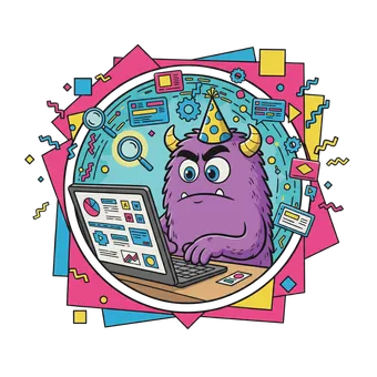 Monstruo de Surprendo trabajando con un portátil